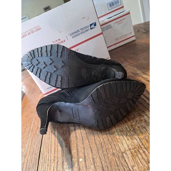 10M ...me too Black Buckle Embellished High Heel Pump Ankle Boots Booties Shoes - Picture 7 of 11